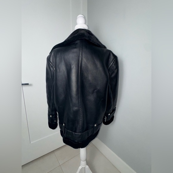 Rebecca Minkoff Faux Leather & Faux Shealing Moto Jacket/ Size Medium - Picture 5 of 7